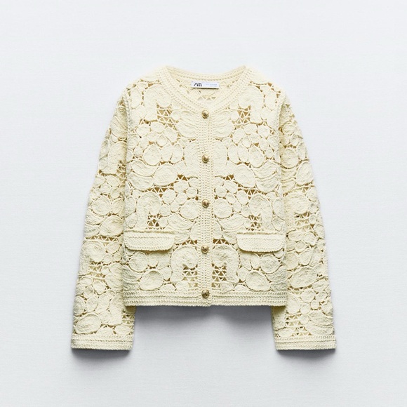 ZARA KNIT MACRAMÉ CARDIGAN - Picture 1 of 5
